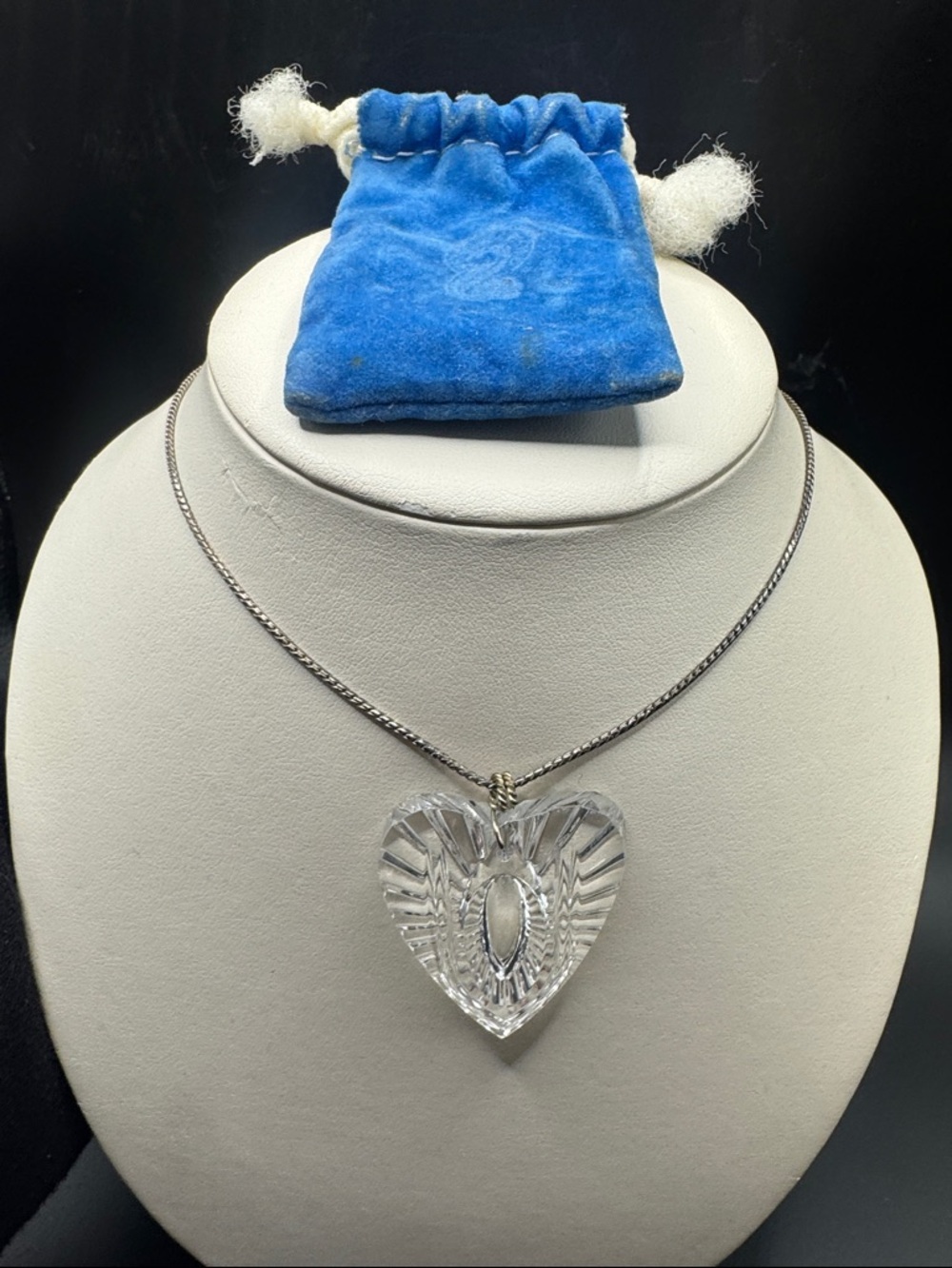 Wedgewood Clear Crystal Heart Pendant Necklace Sterling Silver Chain 20in